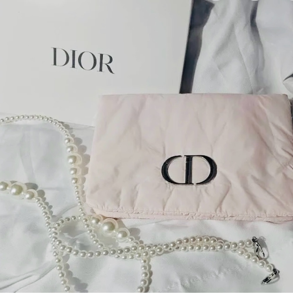 Dior Soft Pink Wristlet Clutch with pearl strap
